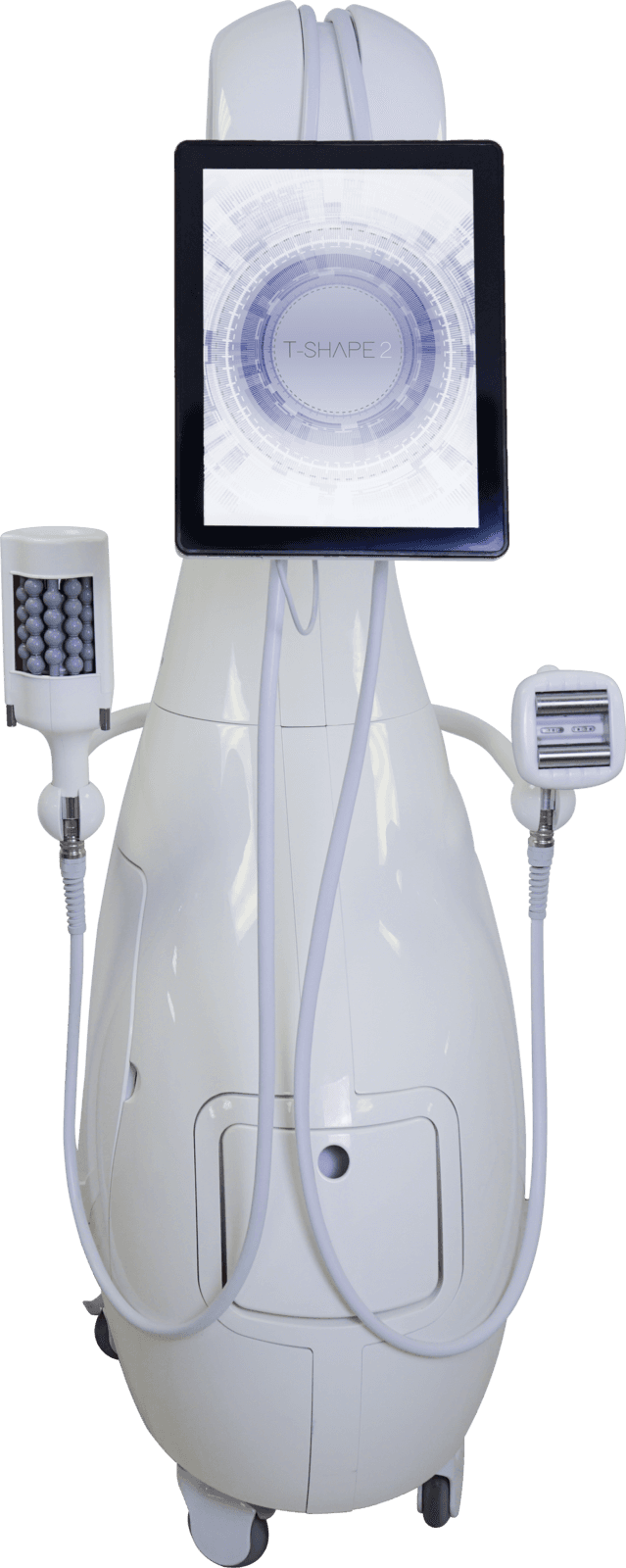 The T-Shape 2 platform: a tall, rounded white console with a touchscreen and two handpieces on either side.